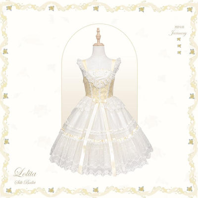 Flower and Pearl Box~Silk Ballet~Wedding Lolita JSK Dress Princess Ballet Dress XS Medium JSK (Yellow) 