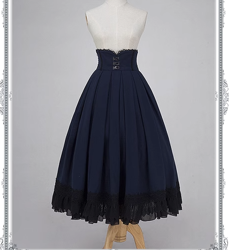 JS Lolita~Christmas Concerto~Christmas Elegant Lolita Skirt Multicolors navy blue  (long type) S 