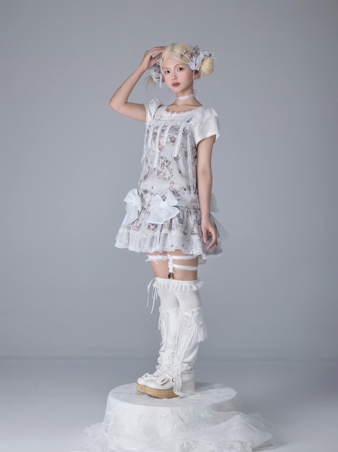 Bacio Bouquet~Hyaline Angel~Daily Lolita Low Waist Dress with Angle Print&Lace Detail