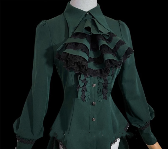 Little Dipper~Gothic Lolita Long Sleeve Shirt Long Blouse S Dark green (pre-order) bow tie not included 