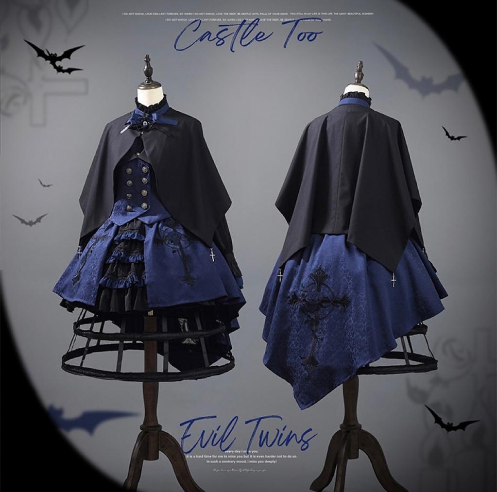 (BFM)CastleToo~Evil Twins~Ouji Lolita Dress Lolita Vest Shirt Shorts Skirt Set S Night Crow Cloak (pre-order)