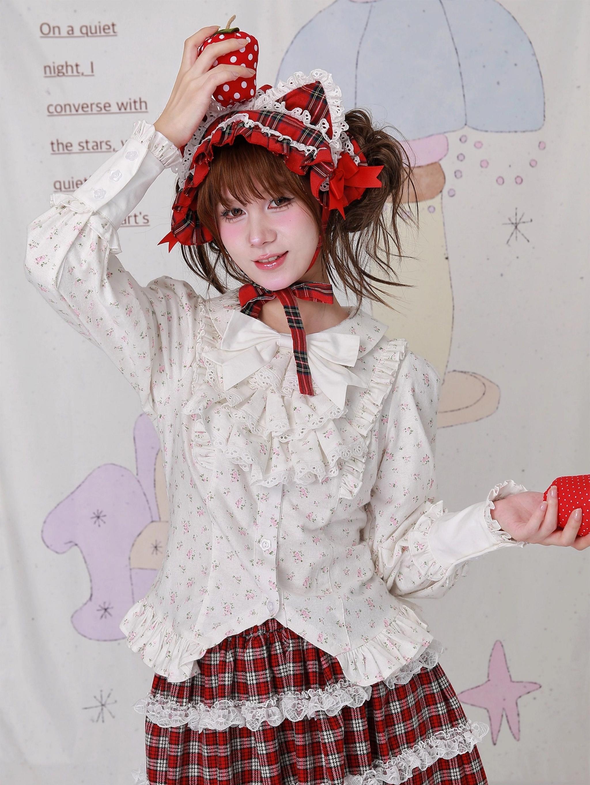 Old School Lolita Cotton Shirt, Floral Print 44517:812223