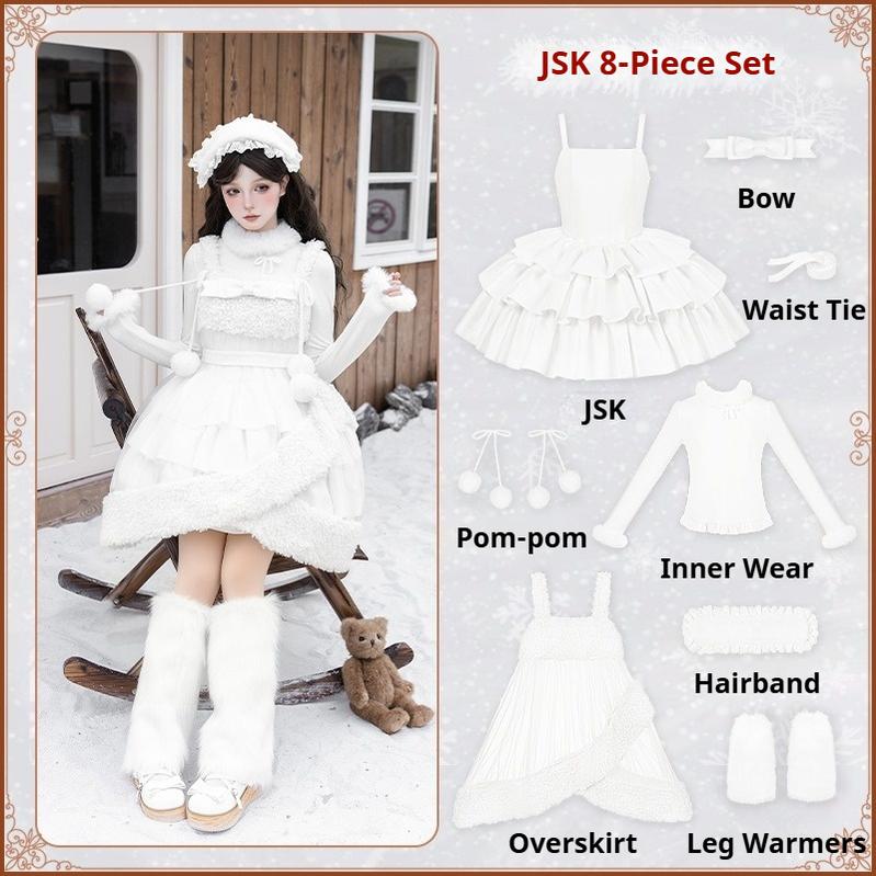 With PUJI - White Choco - Winter Kawaii Lolita JSK Dress Set, Fluffy Accents (L M S) 44246:801102