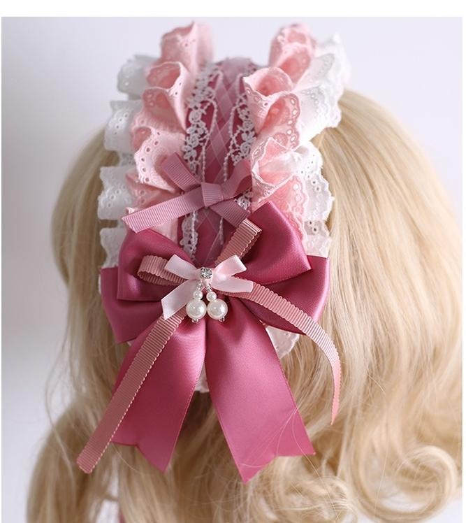 Xiaogui~Sweet Lolita Headdress Pink White Bunny Ear Hair Accessory