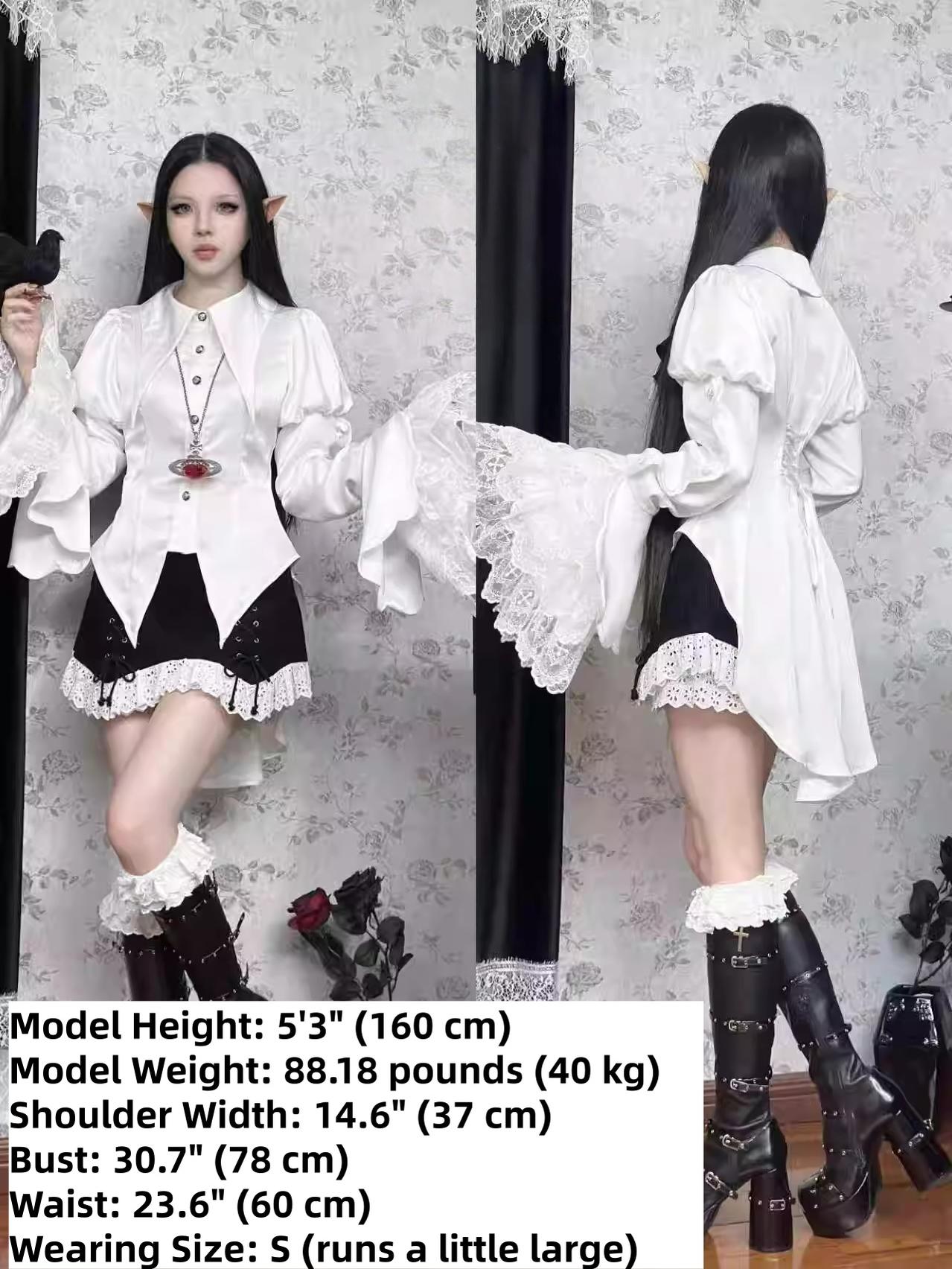 Maiden Portal - Heir Poem - Gothic Ouji Lolita Hime Sleeve Shirt, Trailing Hem 43905:789561