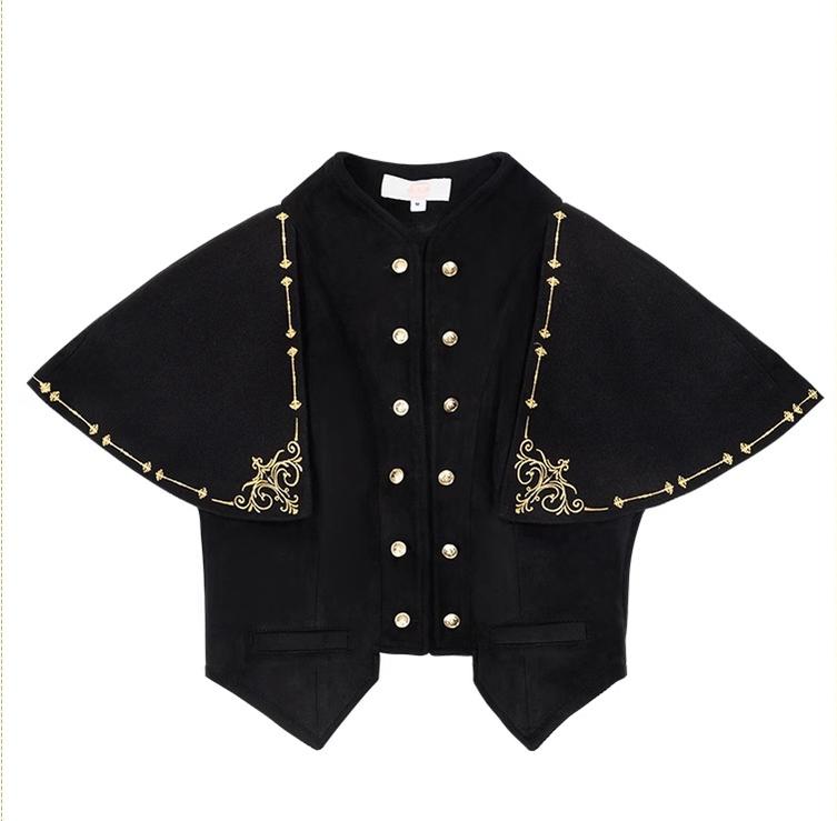 (BFM)YingLuoFu~College Style Lolita Cape Gold Embroidery Cloak Set   