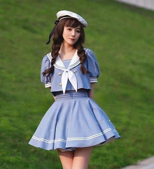 Beleganty - Sea and Wind Separate SP3.0 - Sailor Lolita Puffy Sleeve Blouse Gray-blue Shirt(without neck tie) - XS