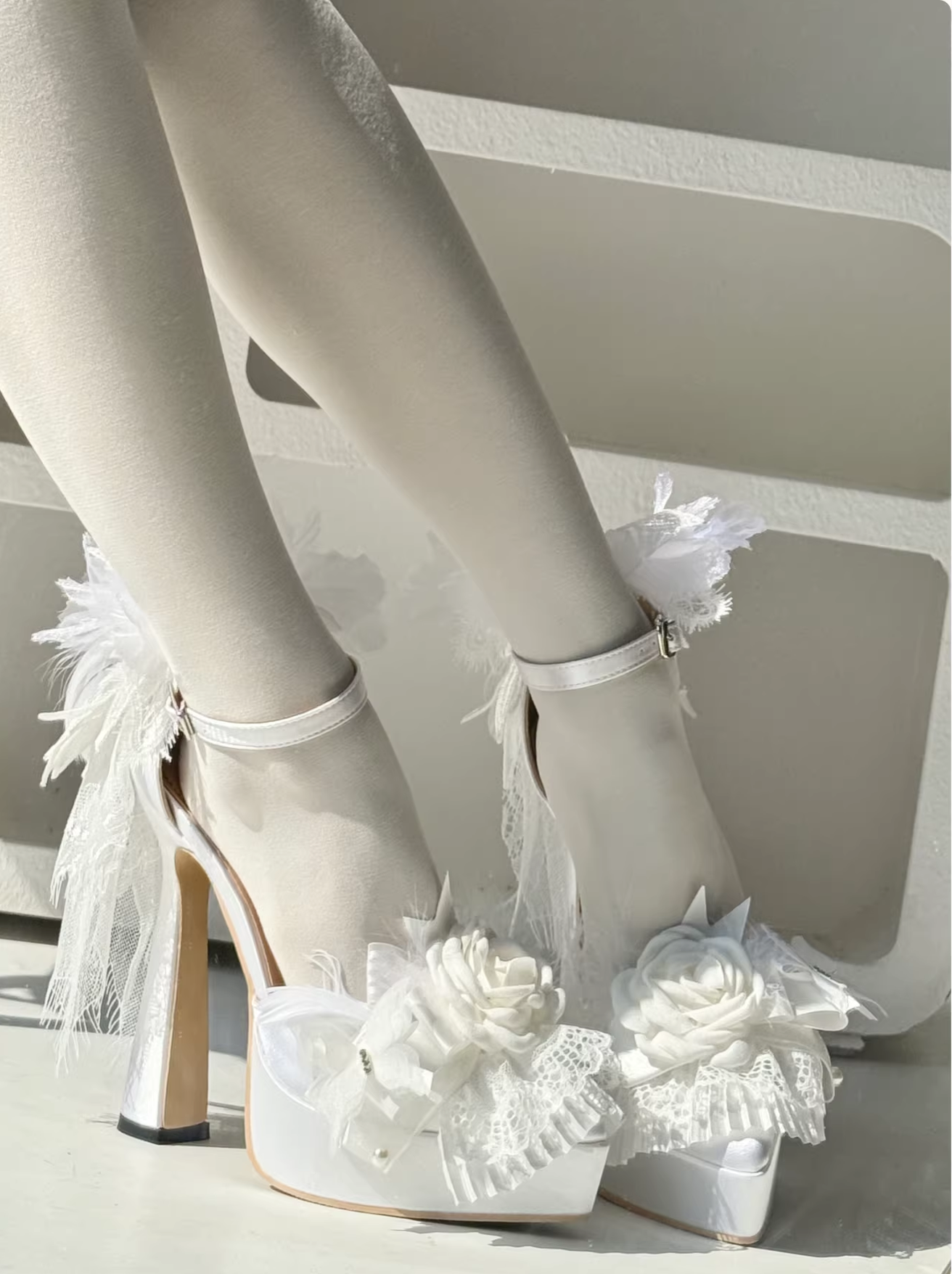 Feather Spirit - Classic Lolita Heel Shoes, Feather Decoration 44798:823035