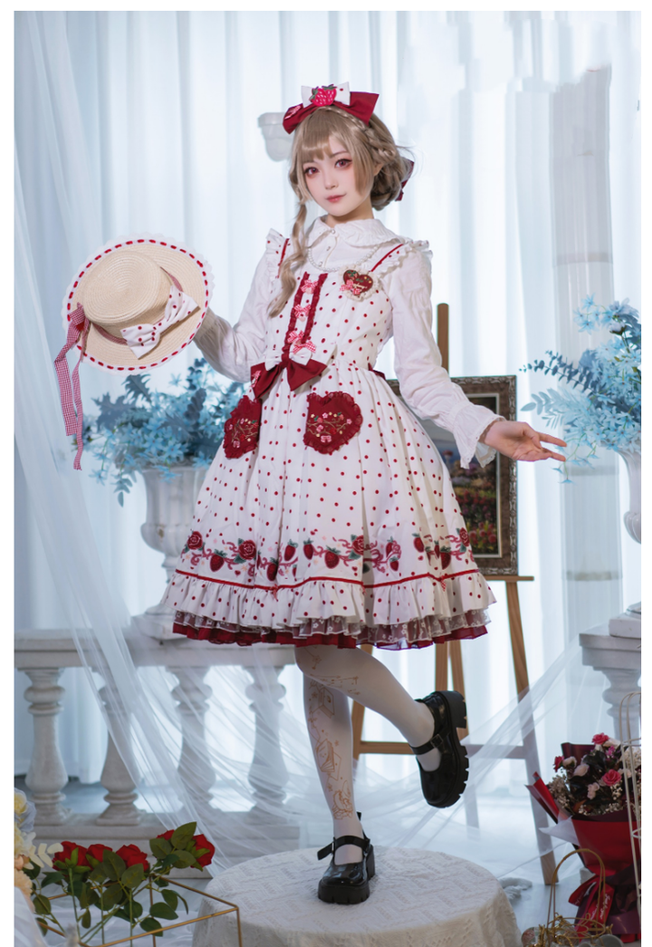 Forest Fluorescent Carps~Strawberry Diary~Sweet Lolita JSK Dress Strawberry Print   