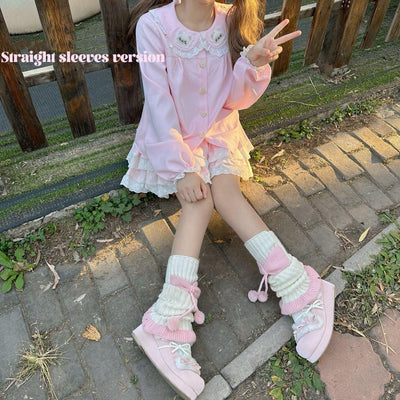 Sissy the shepherd~Pink Lolita Blouse Sweet Lolita Shirt Long Sleeve Small Pink straight sleeve version 
