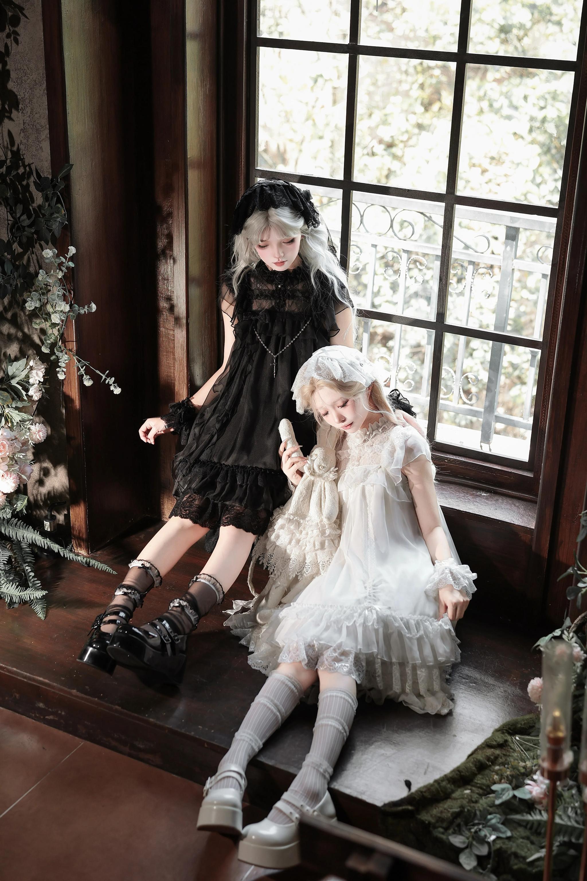 Ghost Jellyfish - Chiffon Gothic Lolita OP, Drawstring Liftable High-low Hem 45549:853738