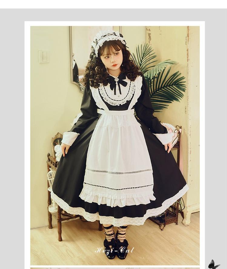 Hezi's Cat Haven~Black Cat Butler~Maid Lolita OP Dress Elegant Black and White Dress 40552:664832