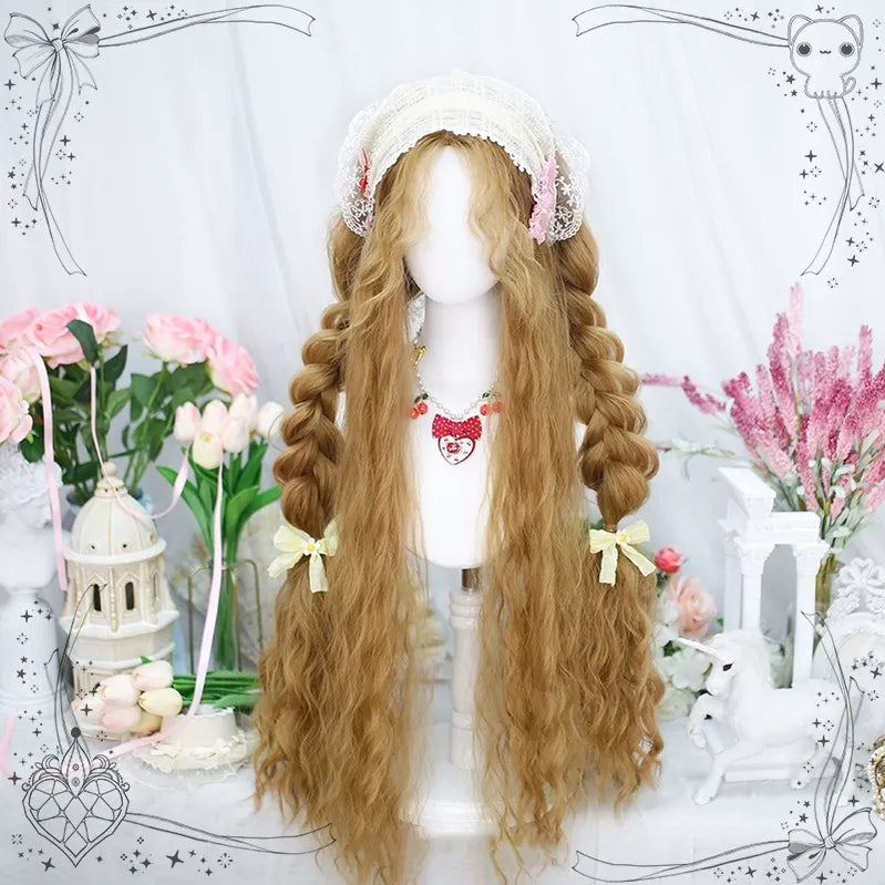 Dalao~Maeda~Anime Ponytail Lolita Natural Wool Curly Long Wig   