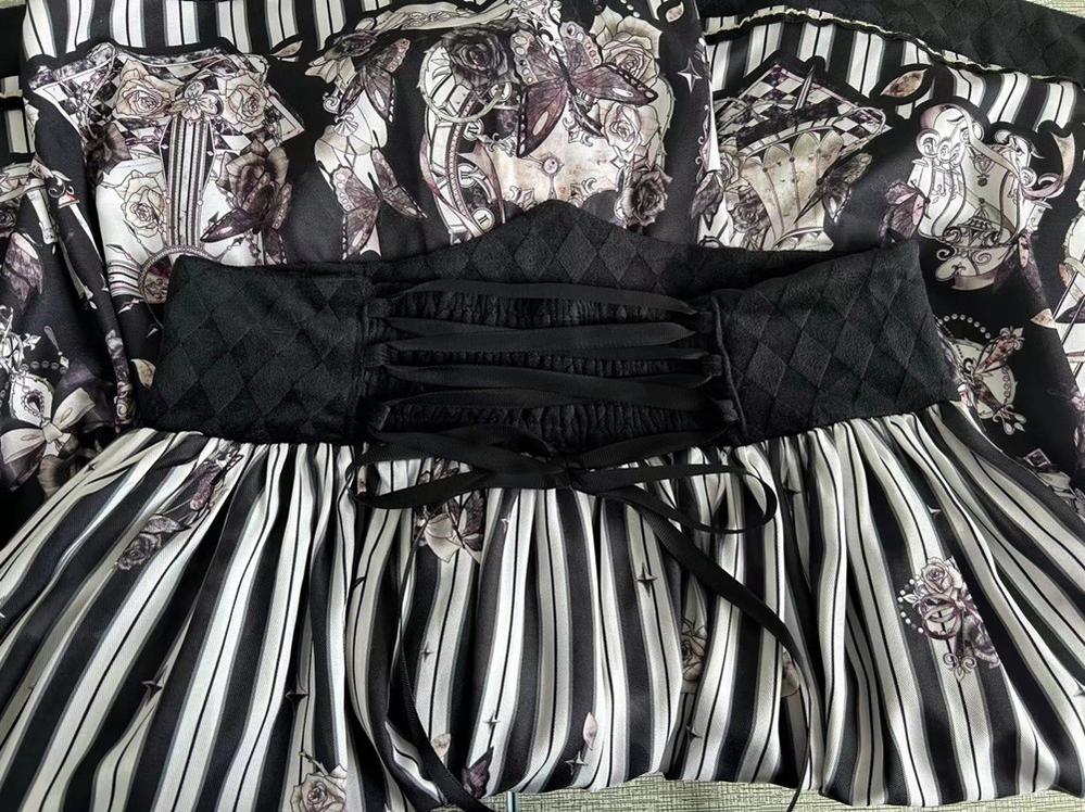 (Buyforme)Little Bear~Gothic Lolita Black and White Striped JSK Set   