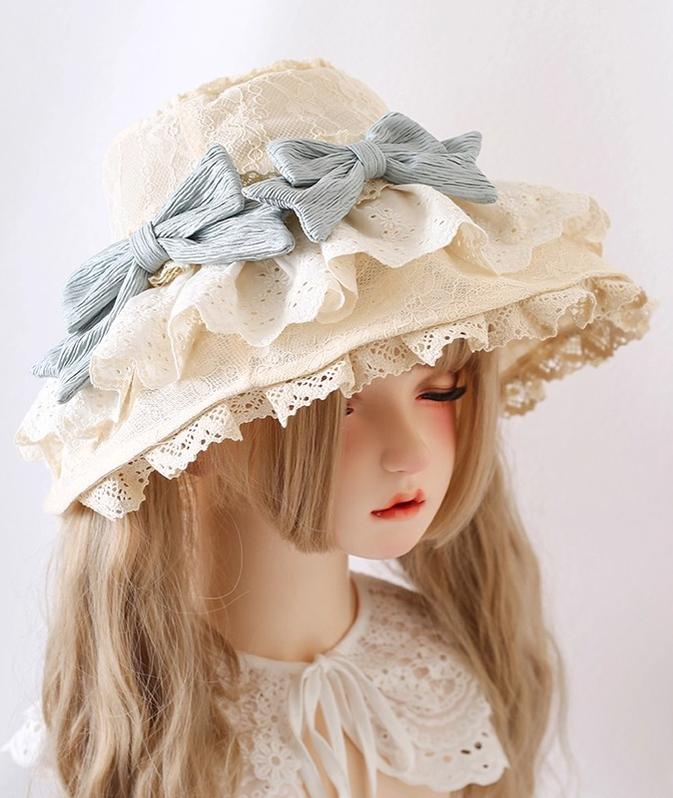 Xiaogui - Lace Lolit Sun Hat, Detachable Bows 42873:798163