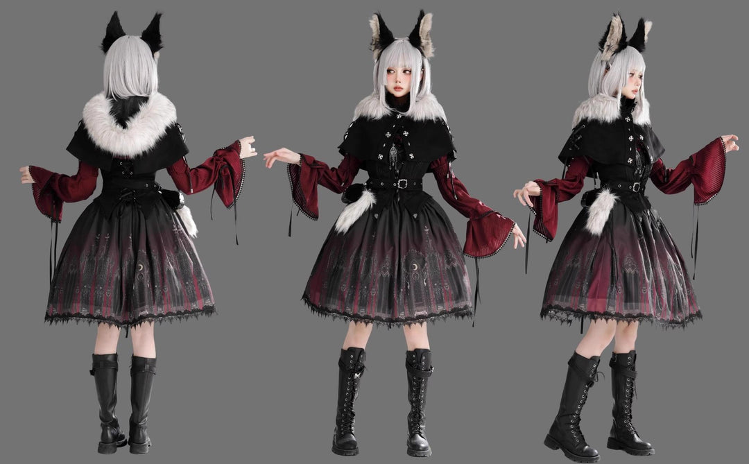 Wuyuzhe~Wolf Hunter~Gothic Lolita SK Set Halter Overskirt Cape Vest   