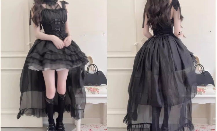 Original Design~Heart Flutter Love~Sweet Lolita Accessoriy Set and Inner Wear Multicolors double-layer veil black (black) 34294:481342