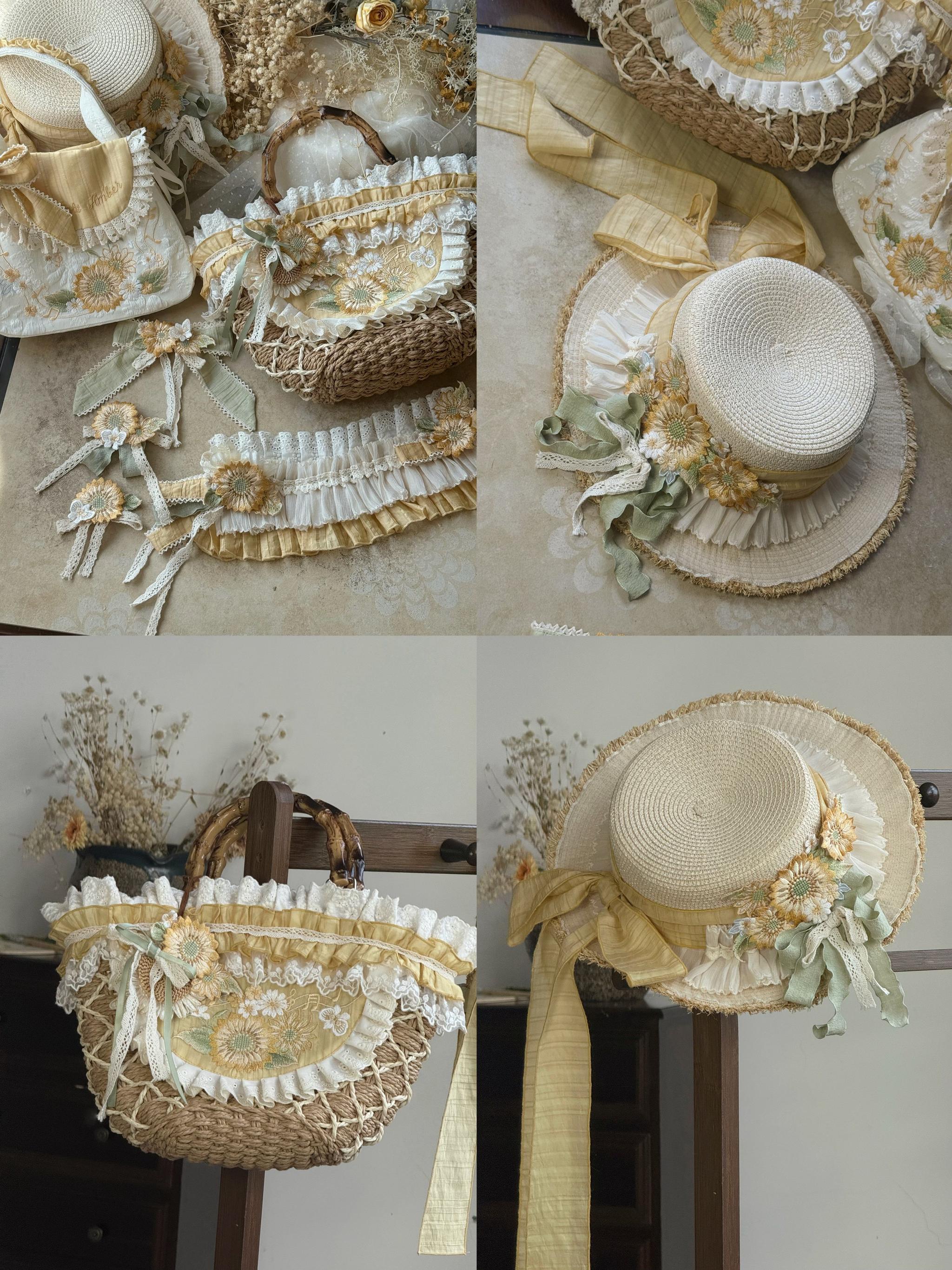Moonlight Amber - Sunflower - Embroidered Country Lolita Dress, Tiered Skirt