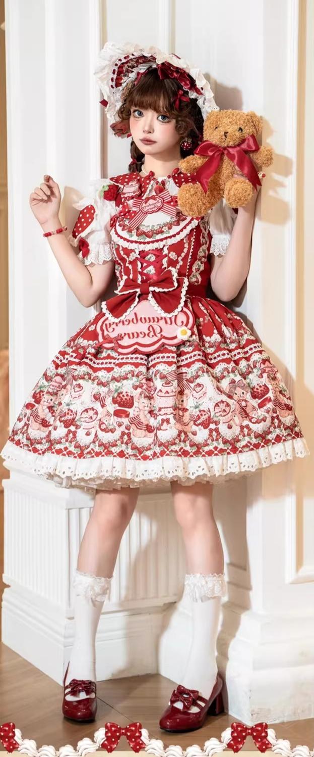Printed Sweet Lolita JSK Dress, Heart Shaped Collar Shirt