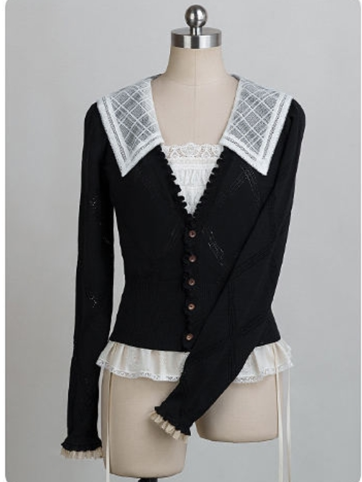 JS Lolita~Paris Holiday~Elegant Lolita Coat Knit Cardigan Black Knitted Cardigan S 