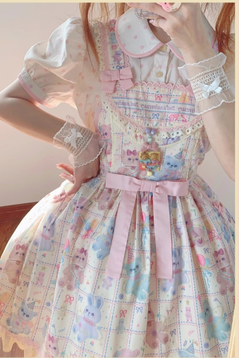 RichLolita~Starry Pudding Bear~Sweet Lolita Jumper Dress Printed OP Dress