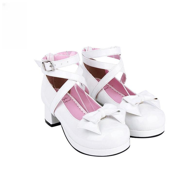 Angelic imprint ~ Sweet Lolita Shoes Multicolors Round Toe Middle Heel 36 white