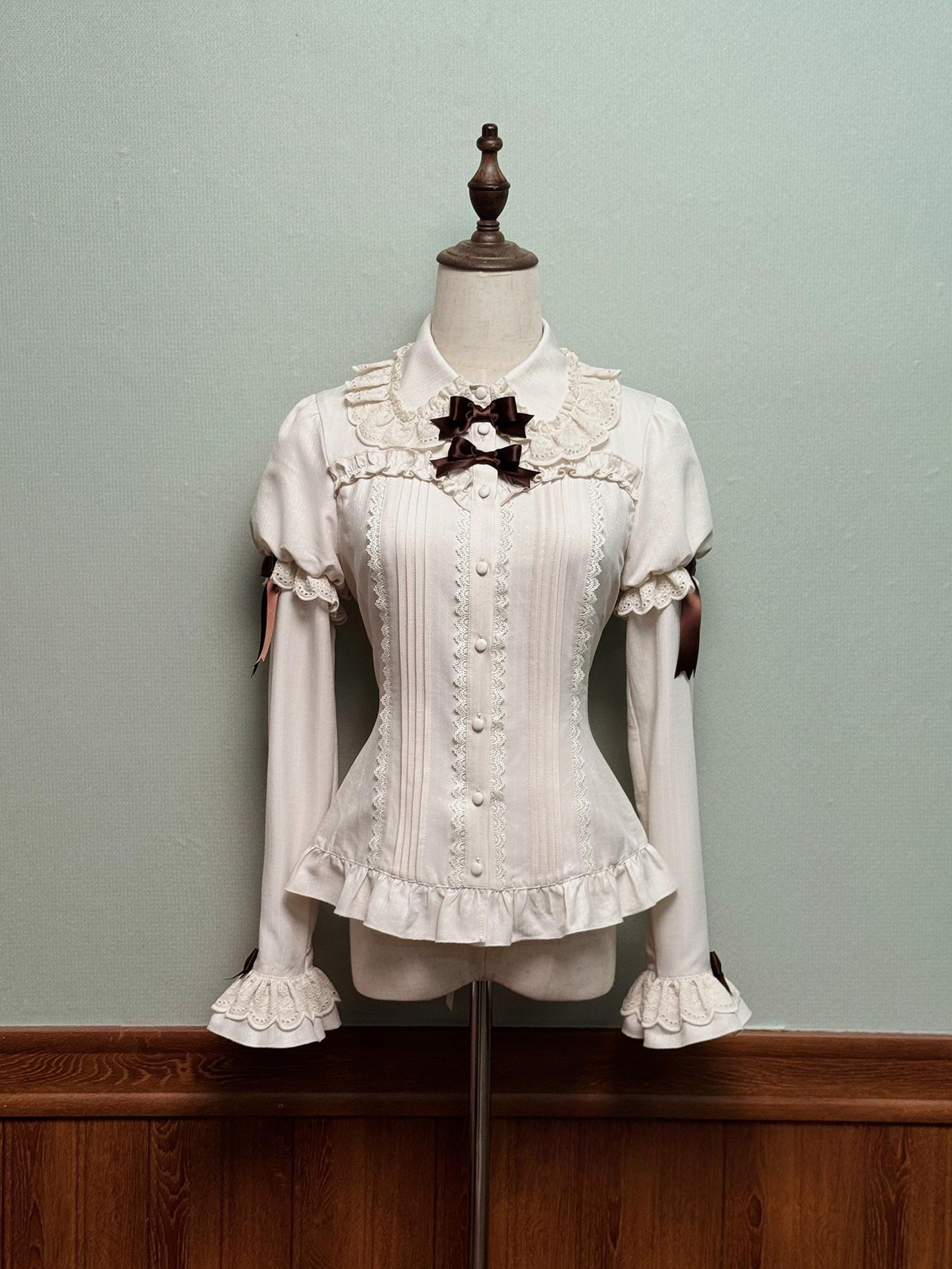 Alice Girl - Bear Chocolate Slab - Classic Lolita Slim Fit Shirt, Back Lace-up (Ivory / L M S XL XS) 44312:804514
