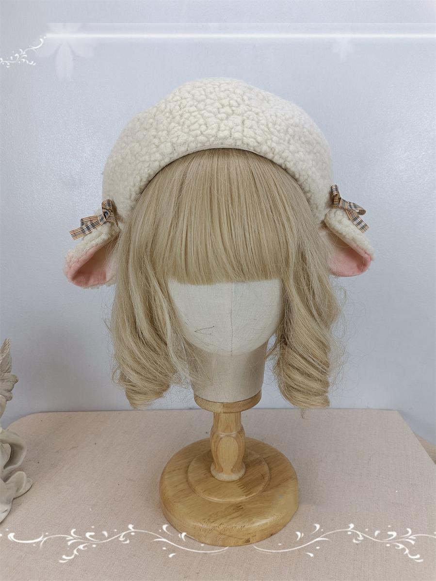 (Buyforme)Cocoa Jam~Upgrade 3D Sheep Ear Lolita Beret M（56-58cm） ivory beret with bows 