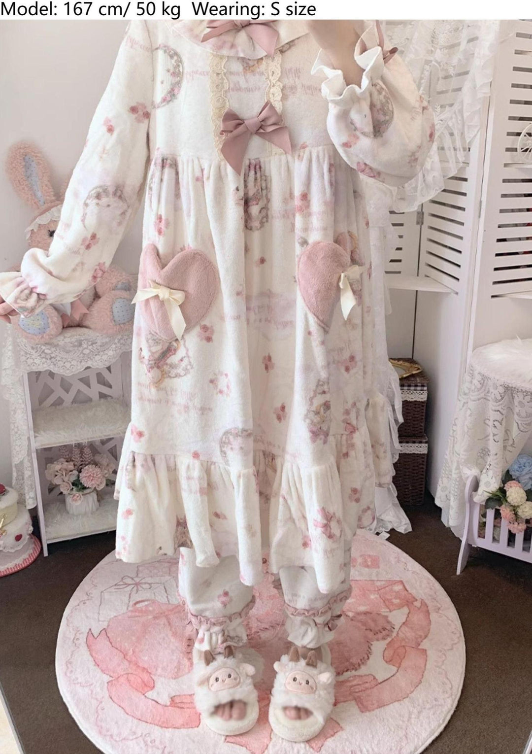 Baduoni~Starry With Moon~Winter Sweet Lolita Nightgown Dress Flannel Dree with Pants