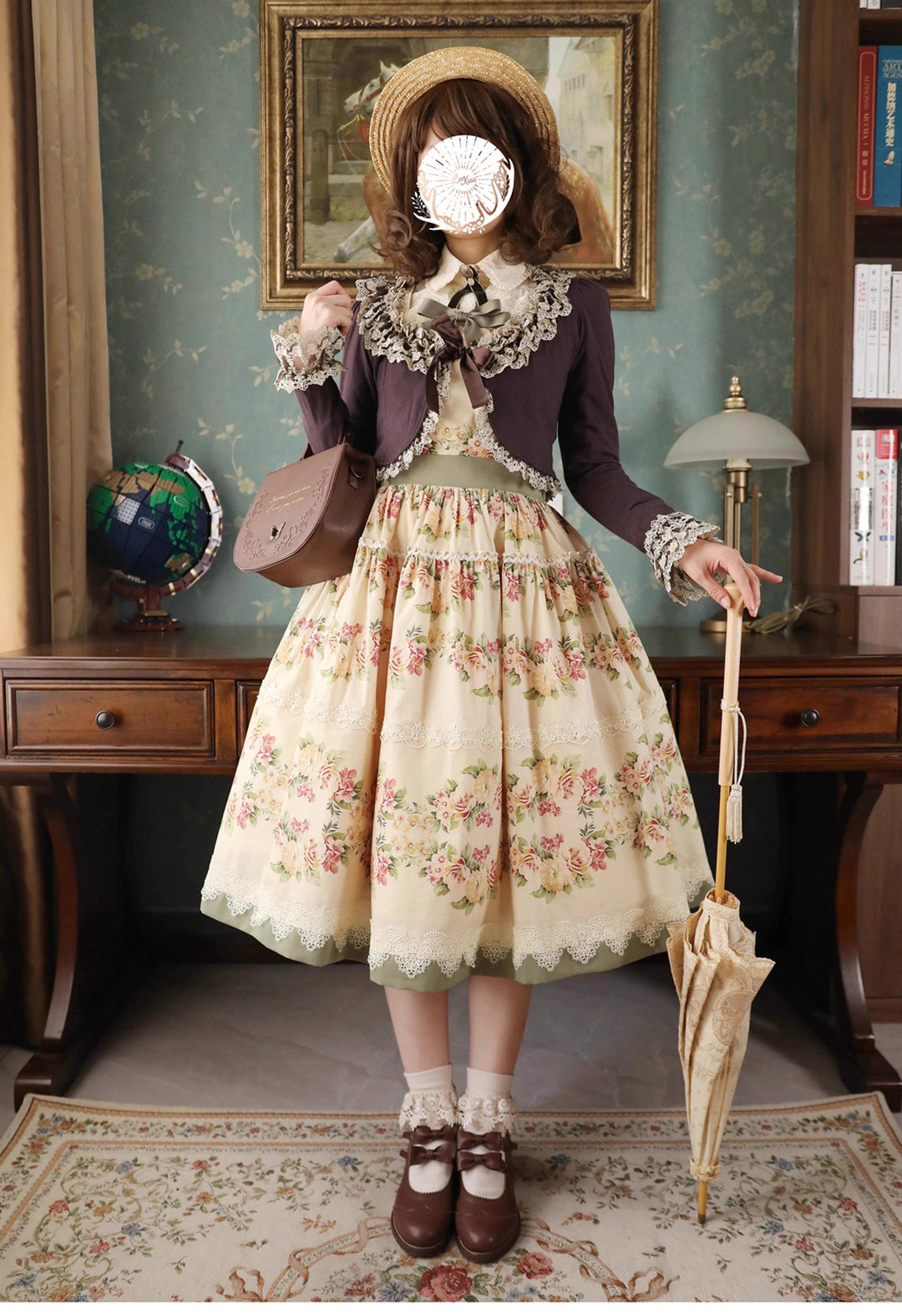 Surface Spell - Blooming Roses Over a Porch - Cotton Elegant Lolita JSK Dress, Floral Print