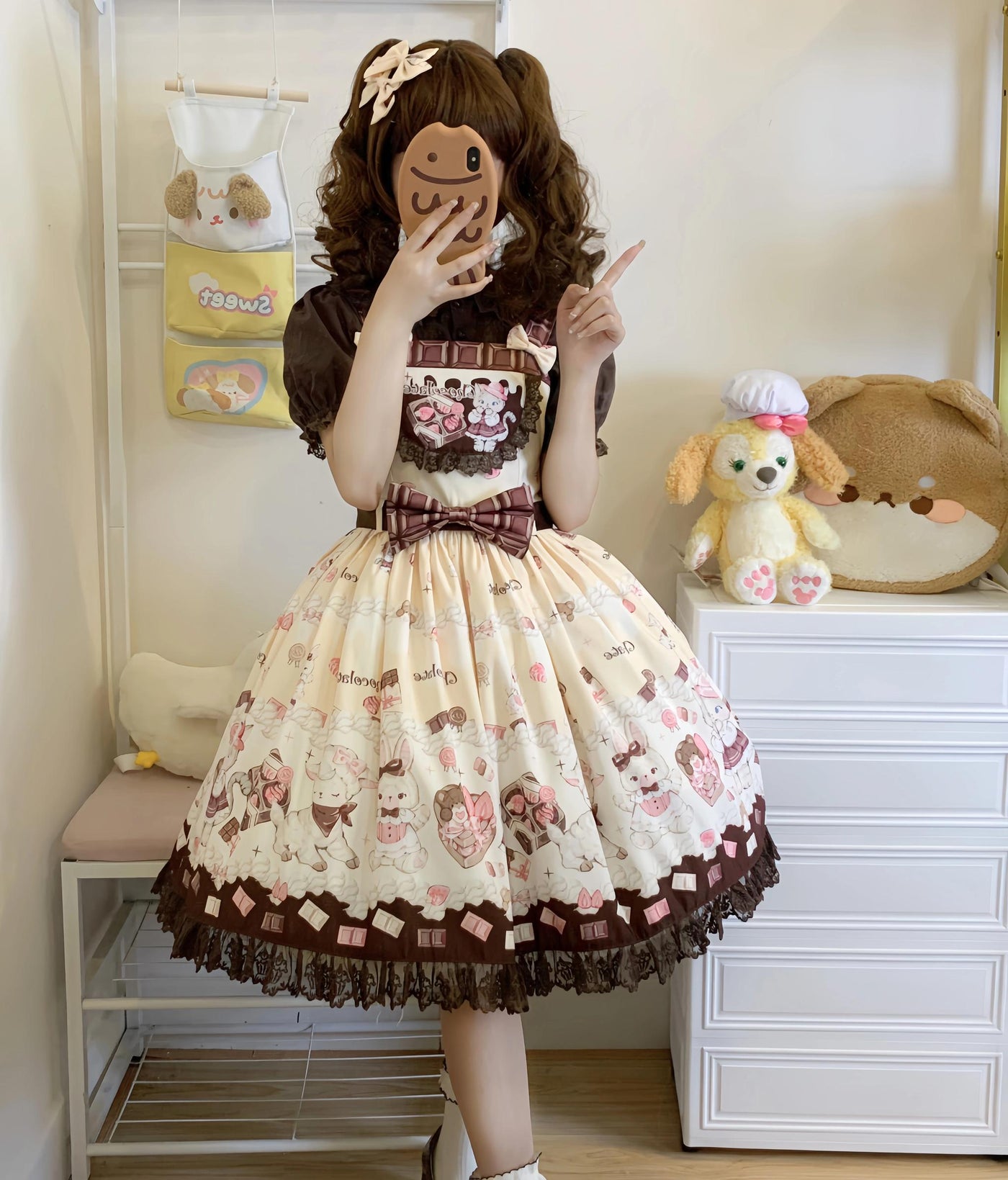 (BFM)TwilightCrush~Heartbeat Miao Qiao~Kawaii Lolita Salopette Summer Cat Print Dress S Cream yellow JSK 