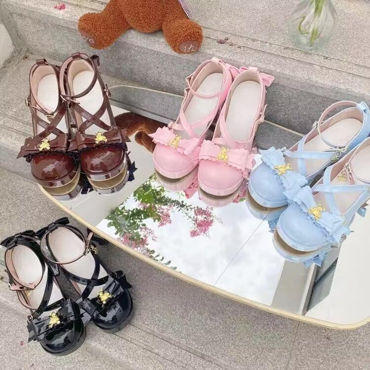 Meng Ka Jiang - Dreamy Bear - Sweet Lolita Shoes, Transparent Heel With Embedded Bear
