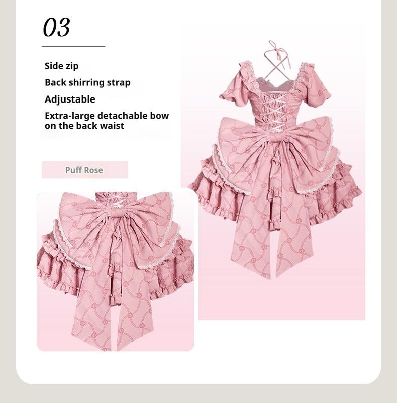 OCELOT~Puff Rose~Sweet Lolita OP Princess Bow Trailing Lolita Dress   