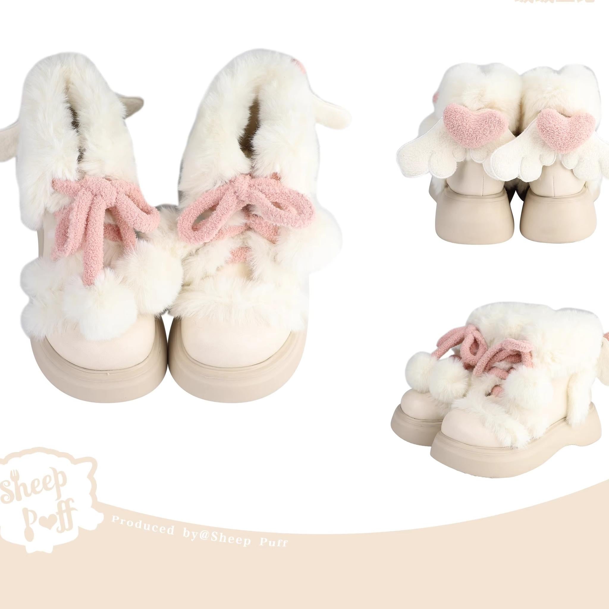 Sheep Puff - Fluffy Qubi - Winter Lolita Shoes Sweet Warm Snow Boots with Plush