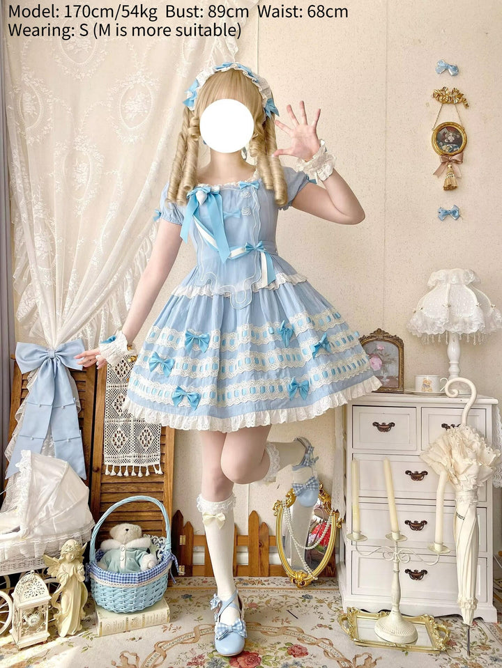 Uncle Wall Original~Cream Piping Artist~Cotton Sweet Lolita OP Halter-neck Dress With Accessory