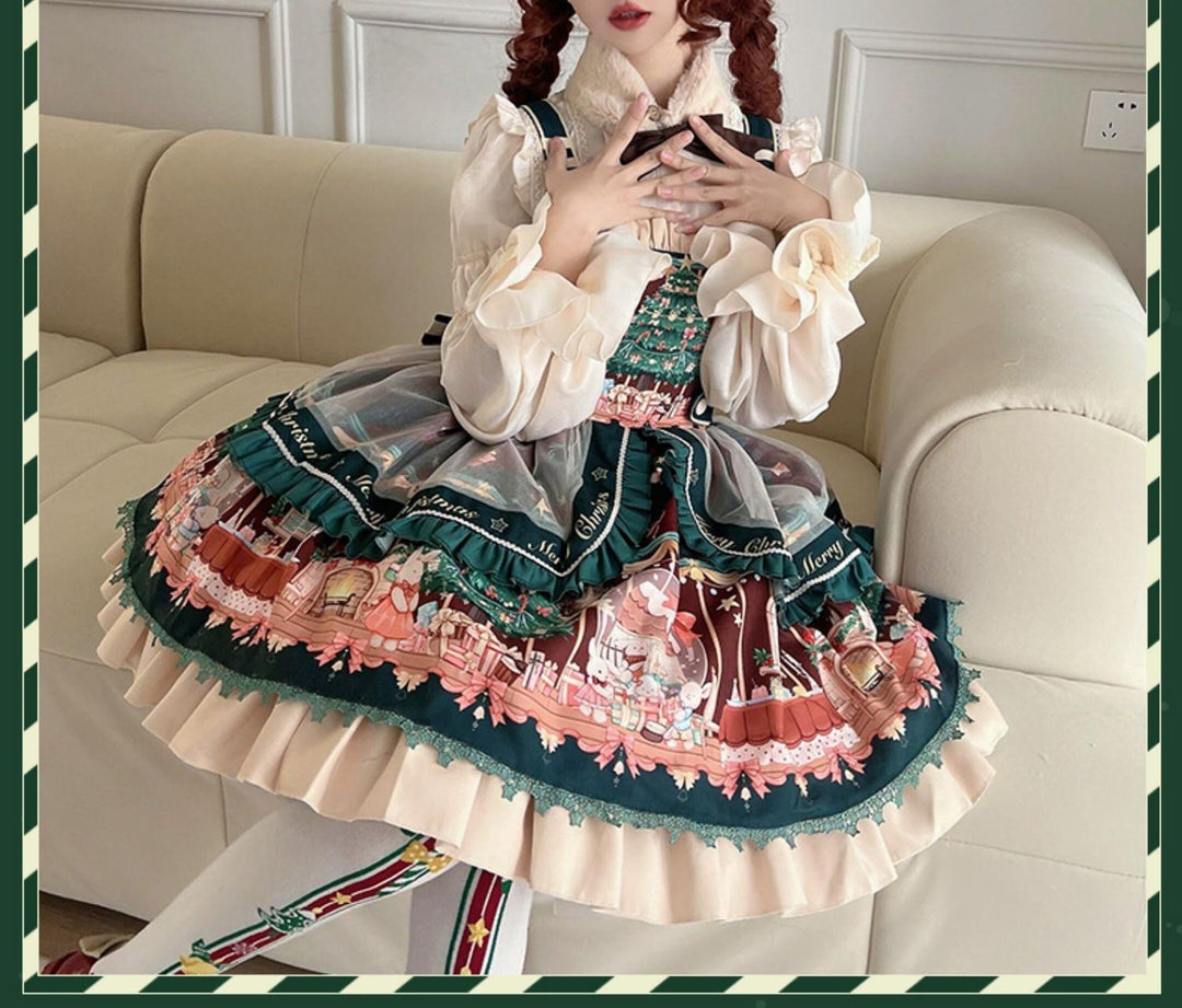 YingLuoFu~Christmas Tale~Christmas Sweet Lolita Salopette Daily Lolita Dress   