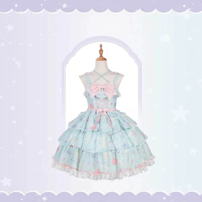 Cinnamoroll Ocean Fantasy - IP Collab Sweet Lolita Tiered JSK & OP Dress, Cinnamoroll Print (L M S XL XS) 45995:871842