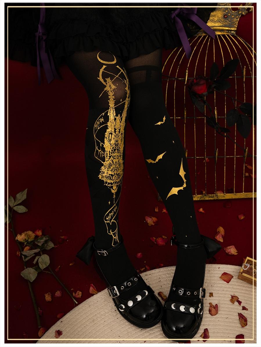 Yidhra~Dream Witch~Gothic Lolita Halloween Tights Pantyhose free size moon ode church-black 