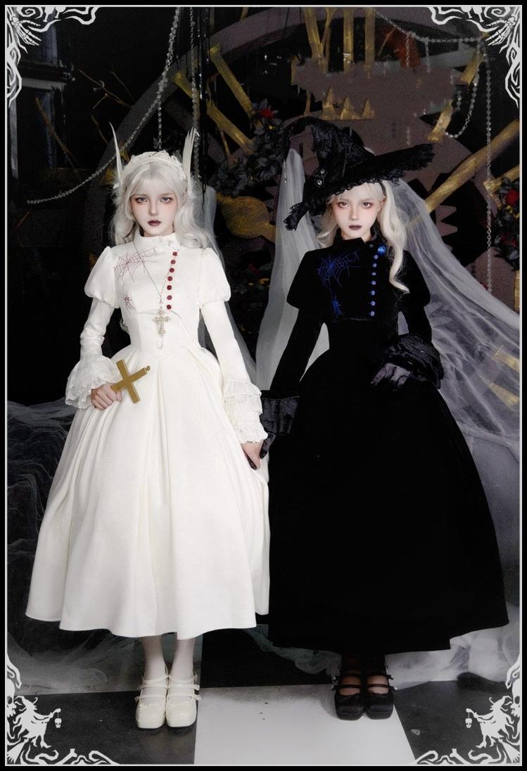 With PUJI~Enigmatic Night Poem~Halloween Gothic Lolita Fishbone Bustier Dress Embroidered Coat