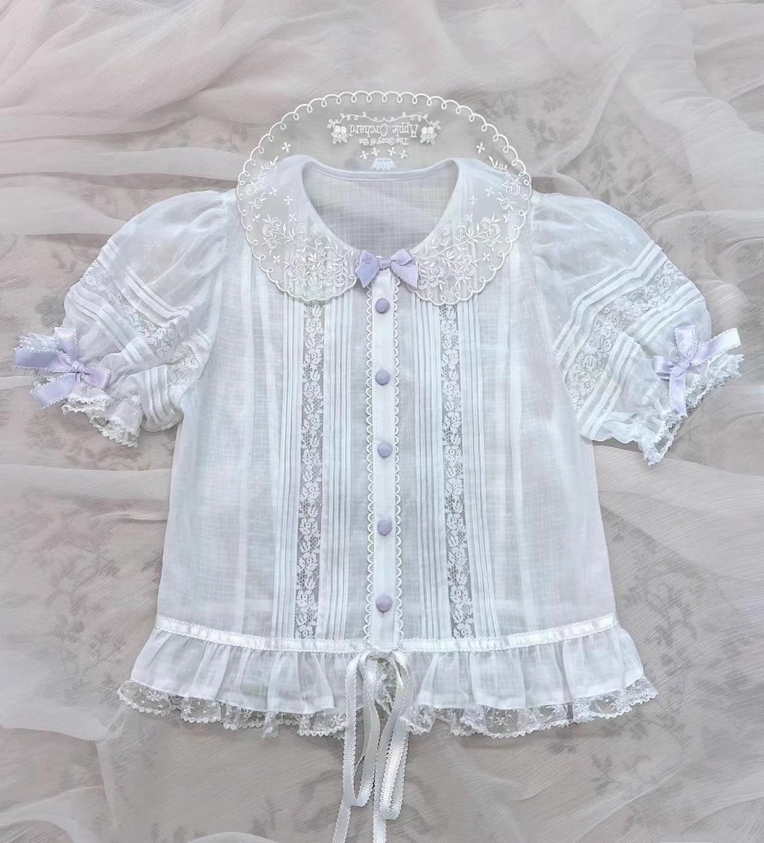 ZUOlanrichen~Puppet Show~Sweet Lolita JSK Dress Puff Sleeves Lolita Shirt S White · purple apple shirt 