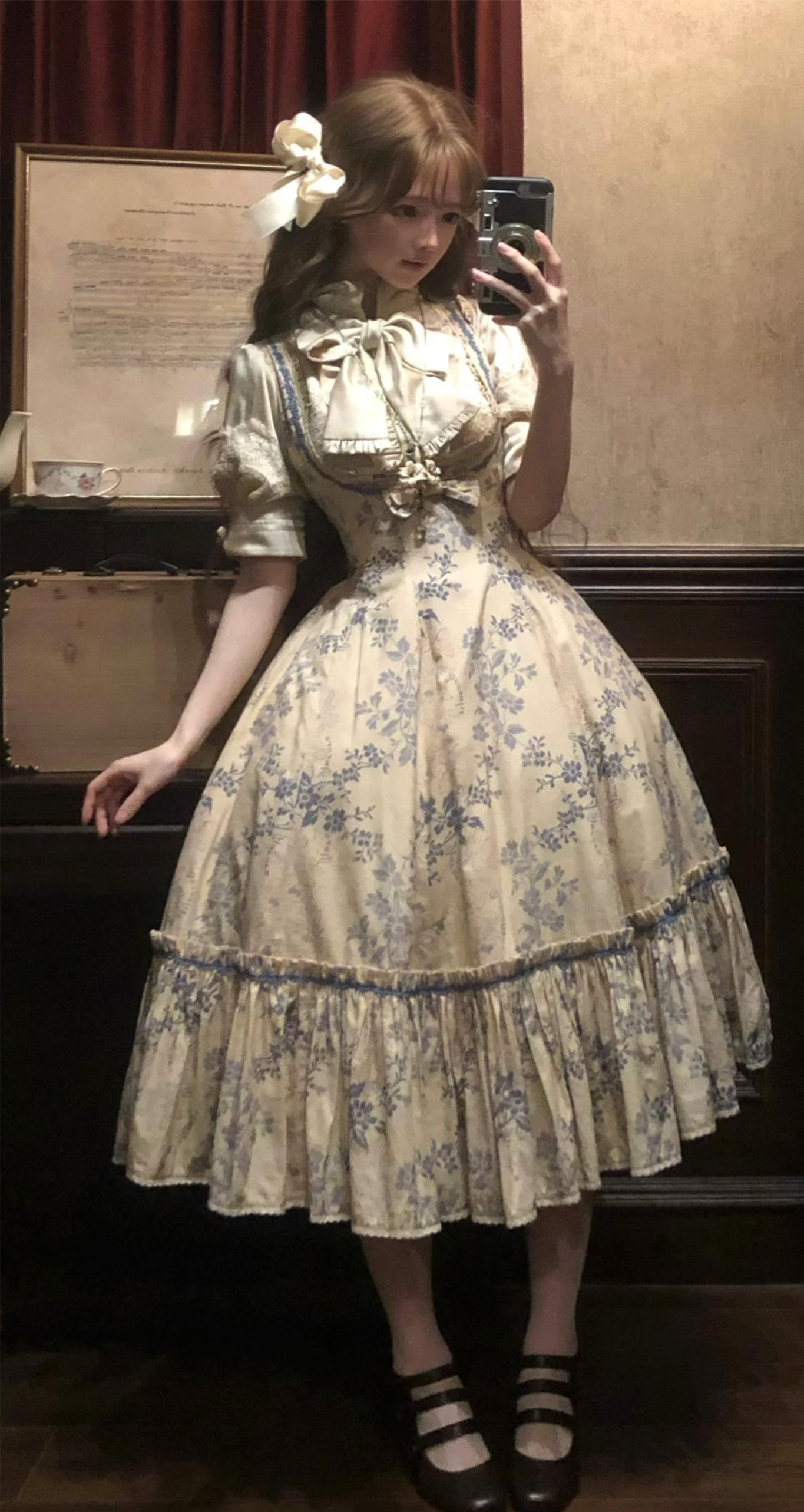 When flowers bloom - Classic Lolita Printed Dress, Ruffles & Bow 45181:838902