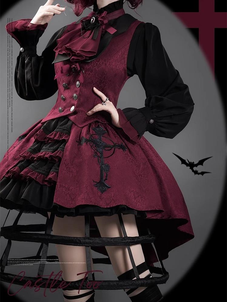 CastleToo - Evil Twins - Ouji Lolita Vest Shorts Skirt Black Red Set