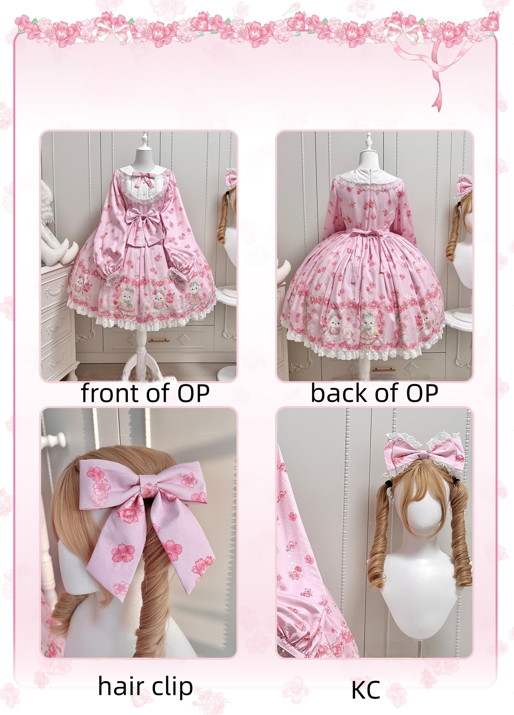 Sakura Bunny - Kawaii Lolita Sakura Print OP Dress, Side Pockets 44392:806414