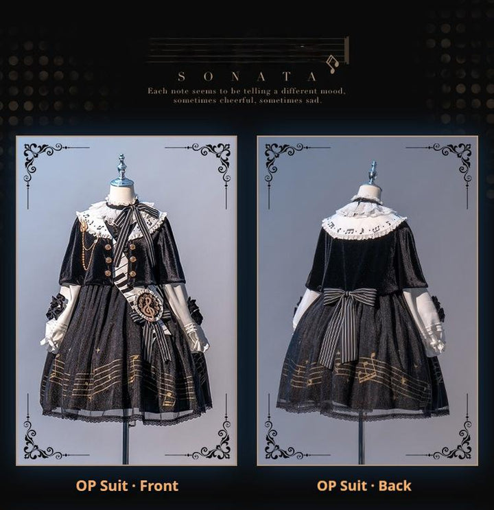 Forest Fluorescent Carps~Black and White Sonata~Ouji Lolita Vest Suit and Vintage Lolita OP Dress 42067:725161