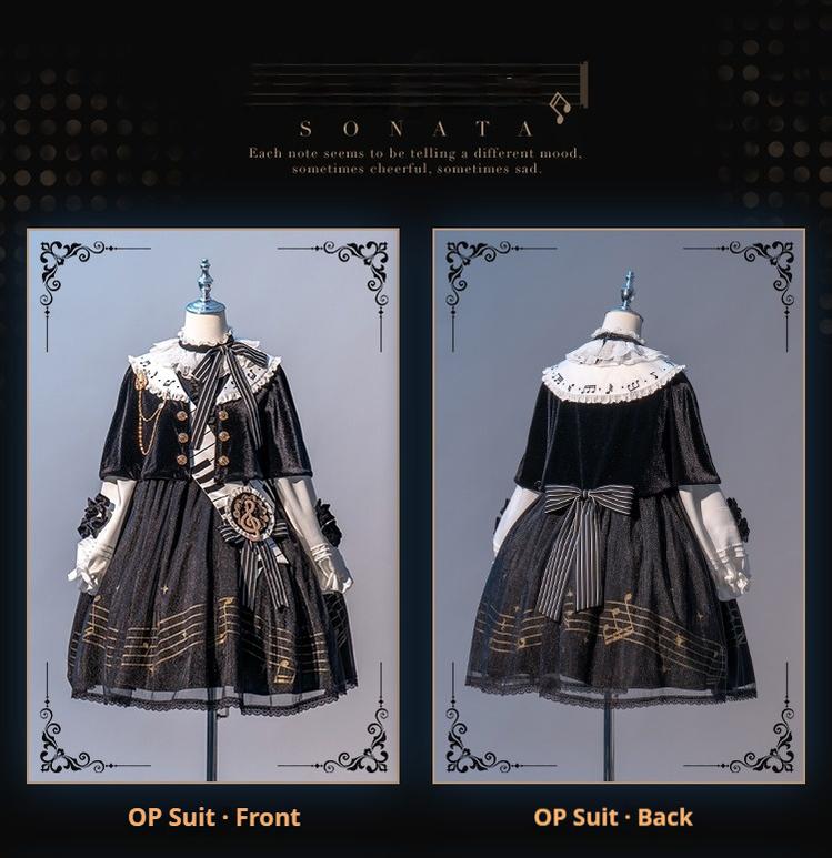 Forest Fluorescent Carps - Black and White Sonata - Ouji Lolita Vest Suit and Vintage Lolita OP Dress 42067:725161