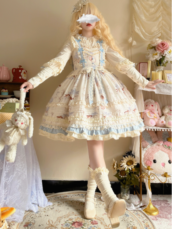 3 Puppets~Elegant Lolita Bear Embroidery Mutton Sleeve Blouse   