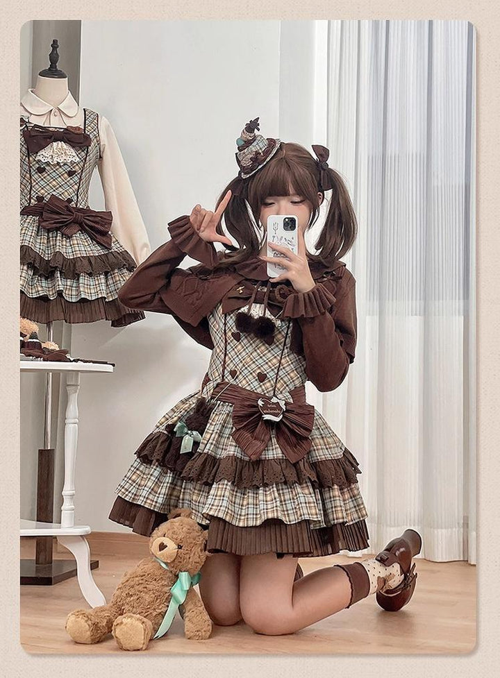 Tan Tuan - Chocolate Mint Day - Kawaii Lolita Jumper Dress, Tiered Ruffles, Sweater Cape 43470:777321