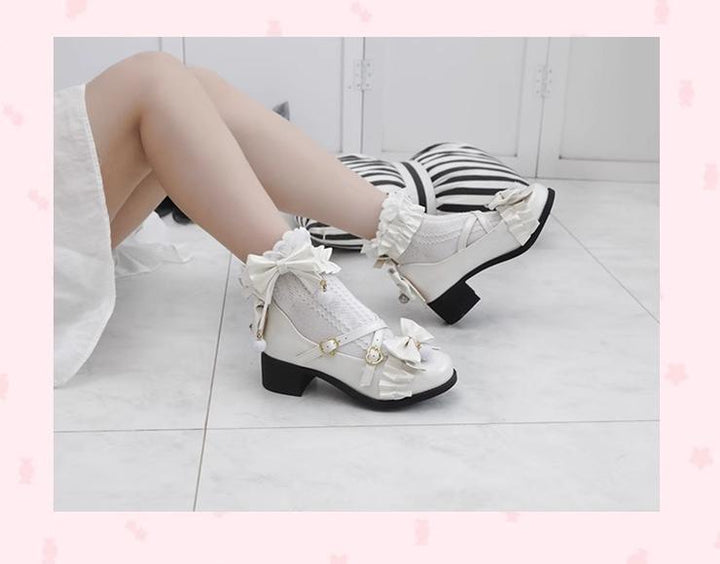 Fairy Godmothe~Preppy Style Flat Shoes Mid Heel Round Toe Lolita Shoes   