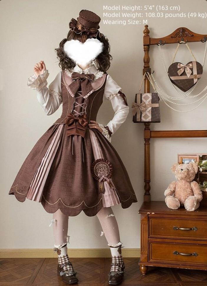 Alice Girl - Bear Chocolate Slab - Classic Lolita Pleated JSK & SK Dress, Side Zipper