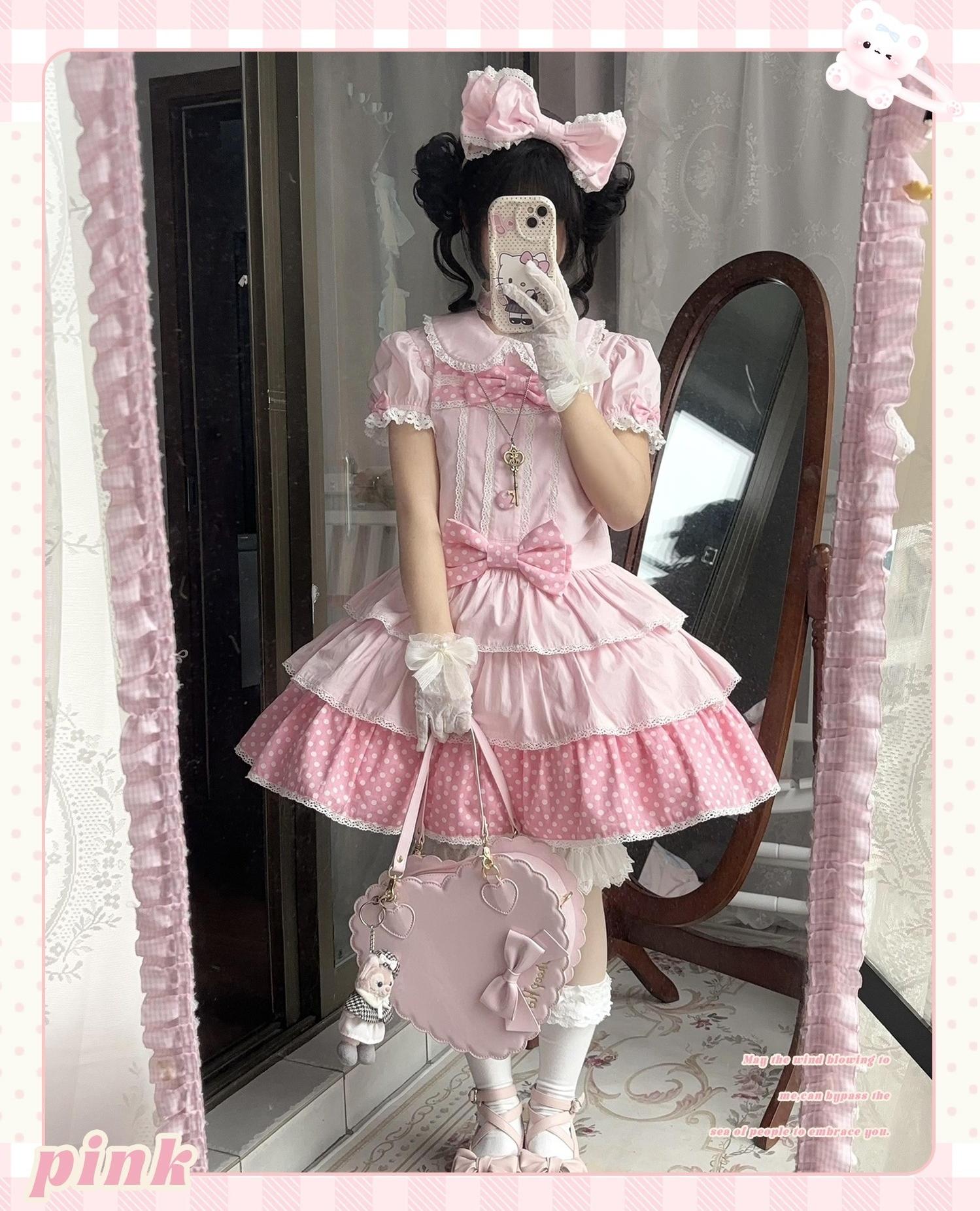 Sweet Dream Sheep - Polka Dot Tri-Hem - Cotton Sweet Lolita Salopette, Peter-pan Shirt